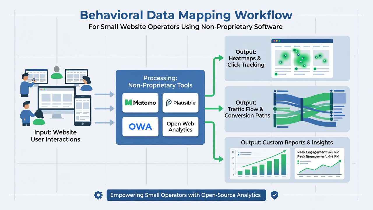 Dashboard screenshot showing visitor flow maps and behavioral heatmaps generated from non-proprietary analytics software